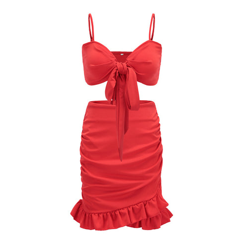 High waist ruffled hip wrap holiday skirt - ROUTINE FASHION